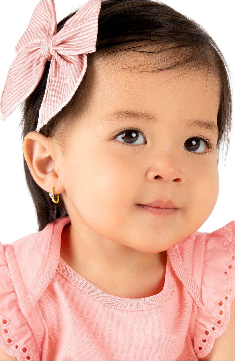 Tiny Blessings 14K Gold True Love Clear Heart Huggie Hoop Earrings, Alternate, color, 14K Yellow Gold