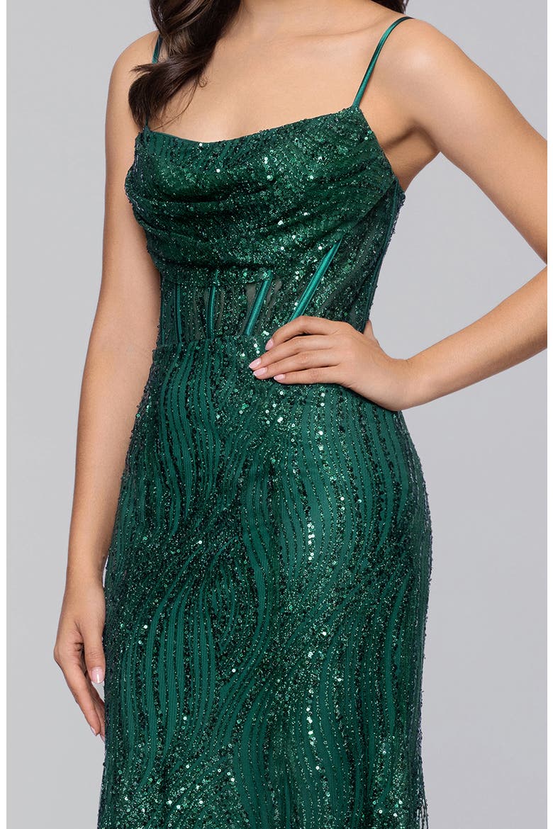 Glitter Corset Mermaid Gown, Alternate, color, HUNTER