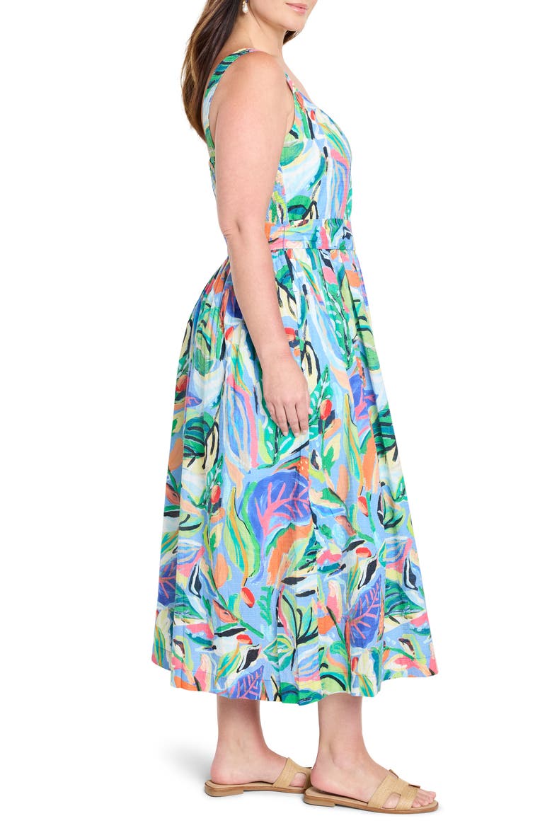 Sophie Island Beat Cotton Midi Sundress, Alternate, color, BLUE MULTI