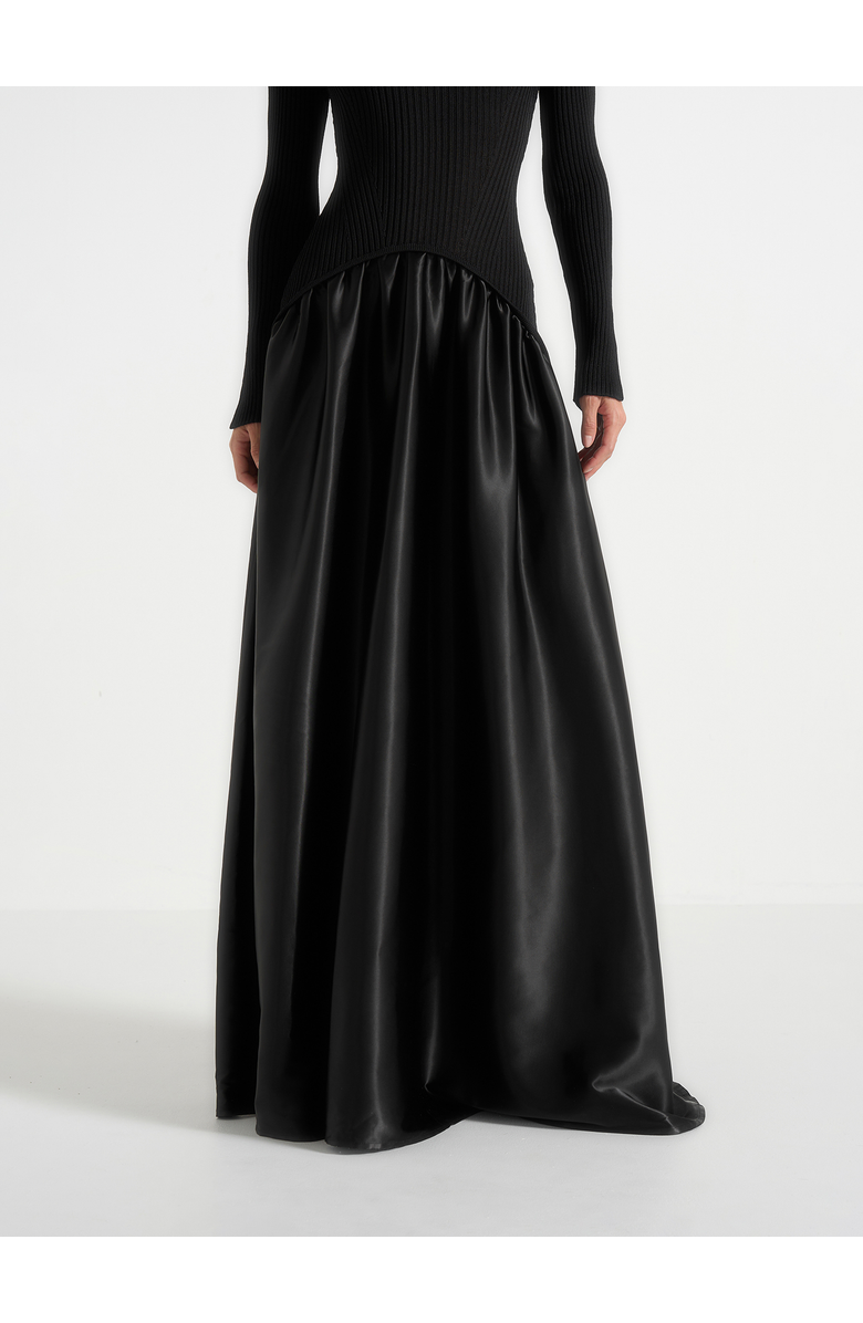 Manière De Voir Adeline Knit & Satin Curved Hem Maxi Dress, Alternate, color, Black