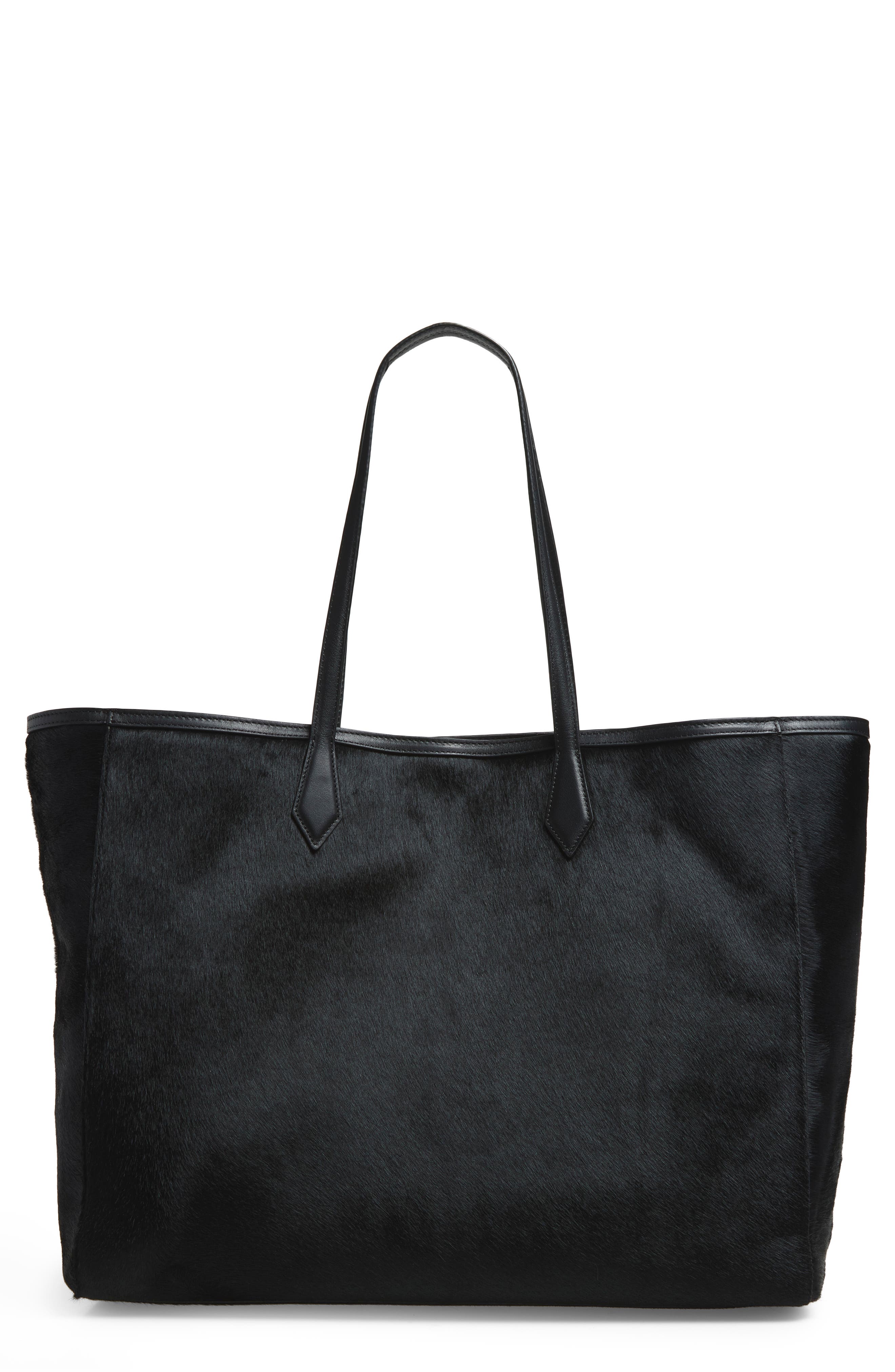 Sofia Leather & Calf Hair Tote, Main, color, BLACK HAIRCALF