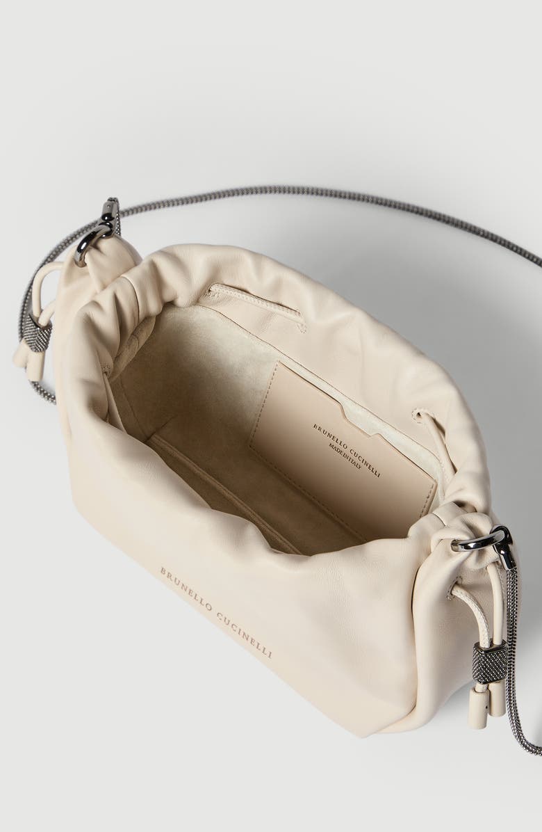 Brunello Cucinelli Soft leather mini Mellow Bucket bag, Alternate, color, Ivory