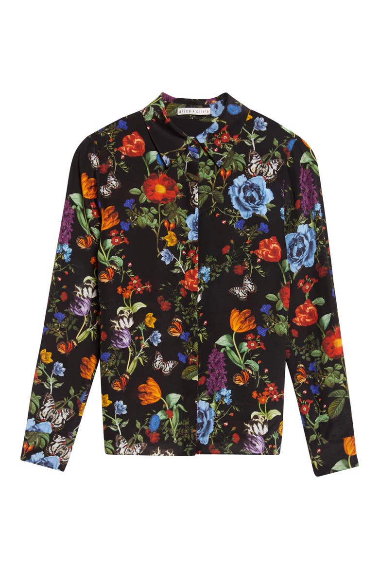Willa Placket Silk Shirt, Alternate, color, MOONLIT MANOR SM