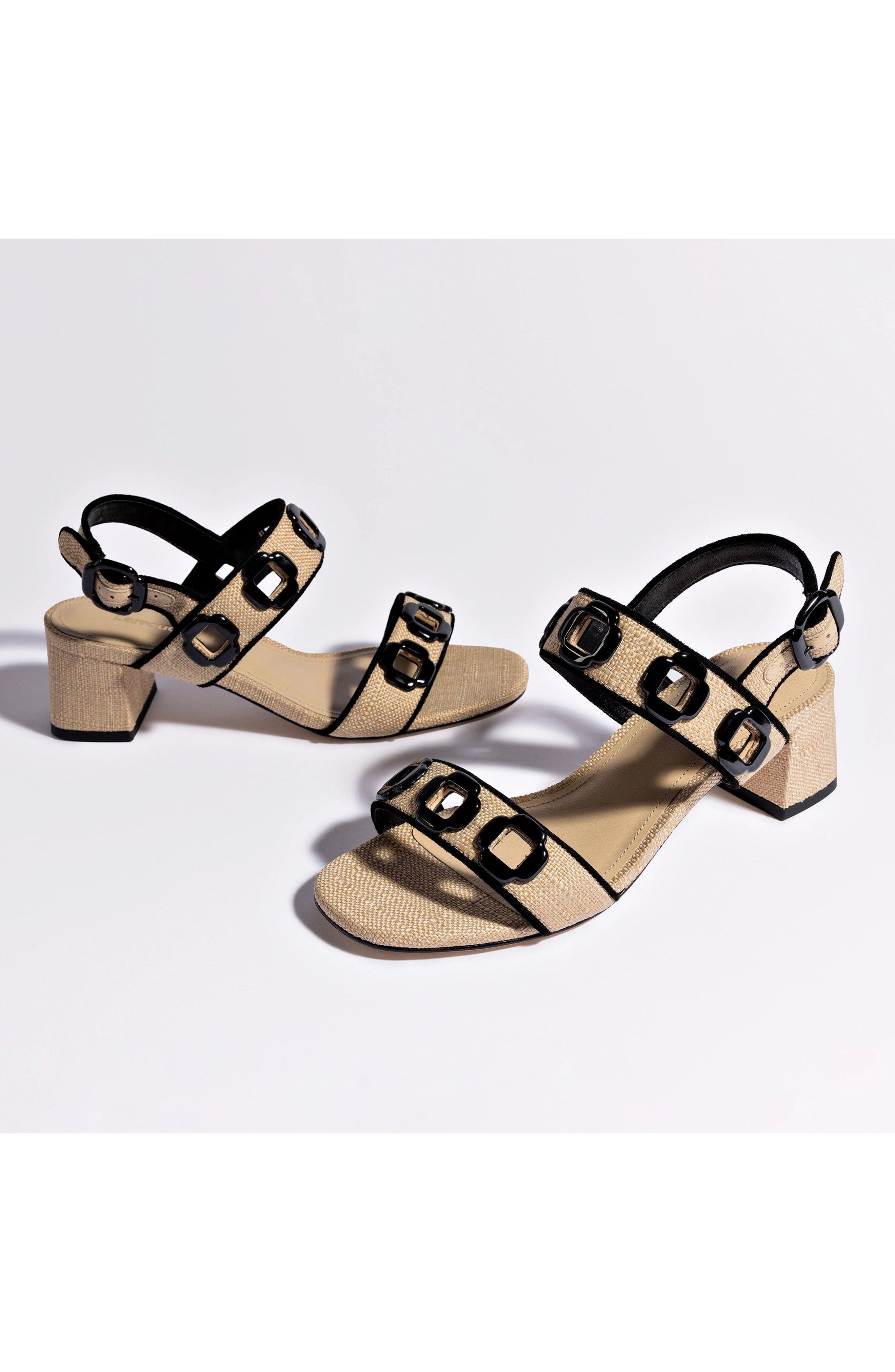 Larroudé Milan Sandal In Beige Raffia and Black Trimming, Alternate, color, Beige Raffia And Black