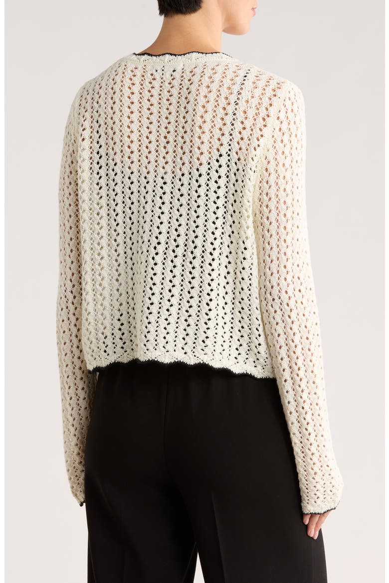 Scallop Edge Open Stitch Cardigan, Alternate, color, IVORY/ BLACK