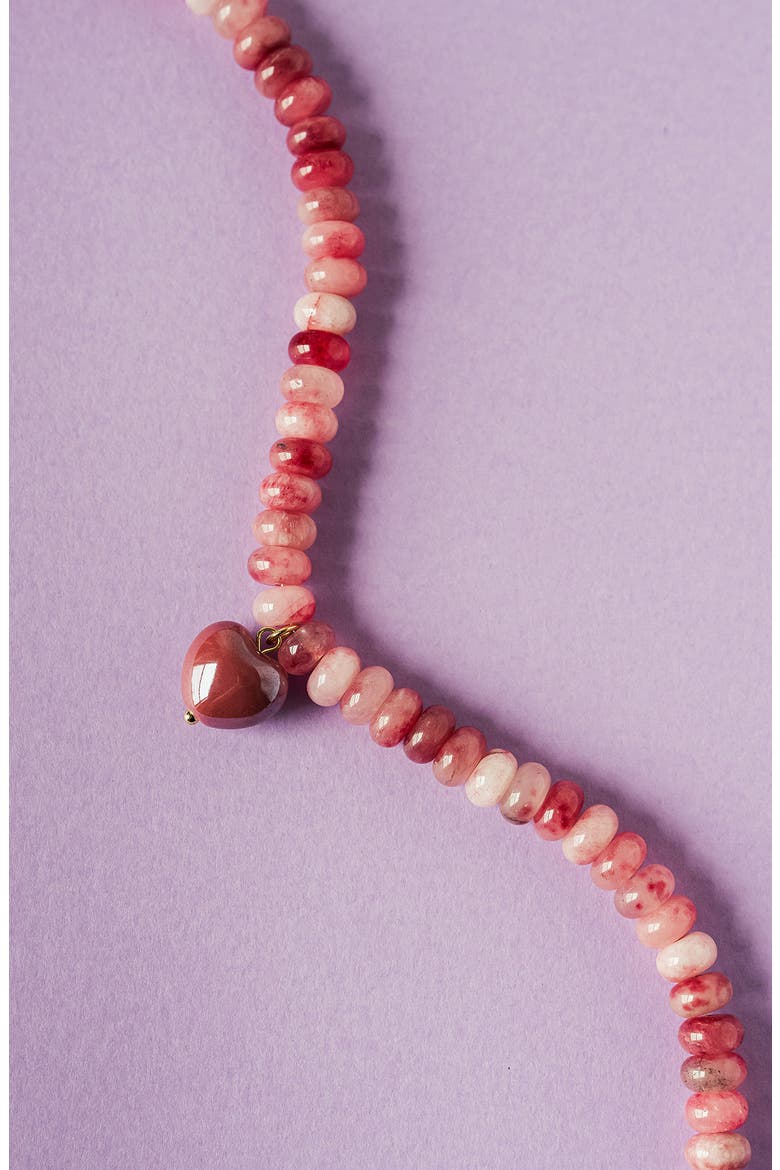 Alice Beaded Heart Pendant Necklace, Alternate, color, PINK