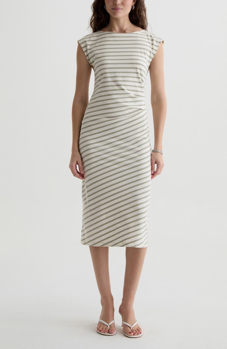 AG Aja Ruched Stripe T-Shirt Midi Dress, Main, color, 