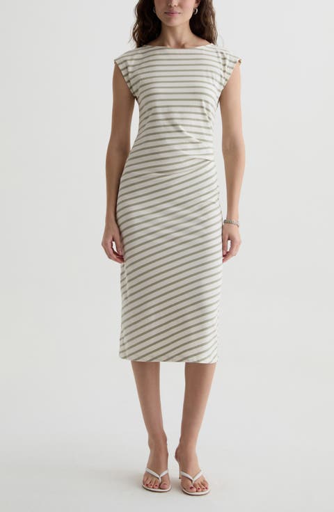 Aja Ruched Stripe T-Shirt Midi Dress