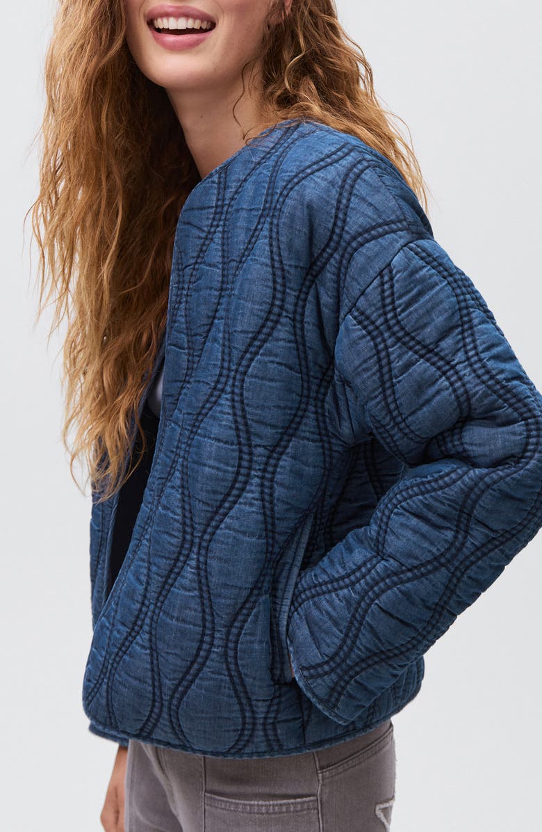 MANGO TEEN Padded Denim Liner Jacket, Alternate, color, Dark Blue