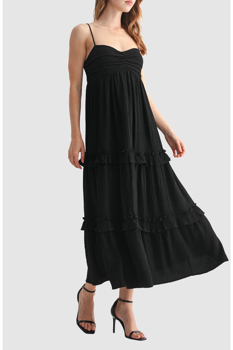 Empire Waist Ruffled Maxi Slipdress, Alternate, color, BLACK