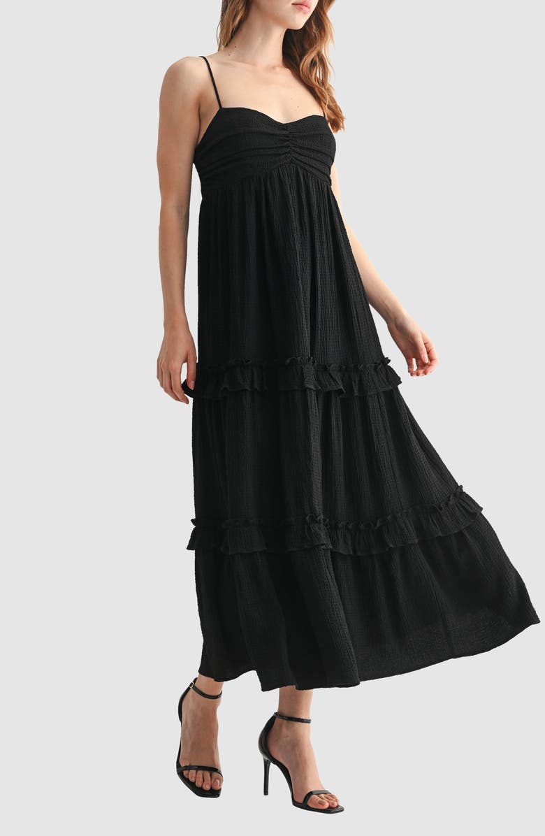Lush Empire Waist Ruffled Maxi Slipdress, Alternate, color, Black