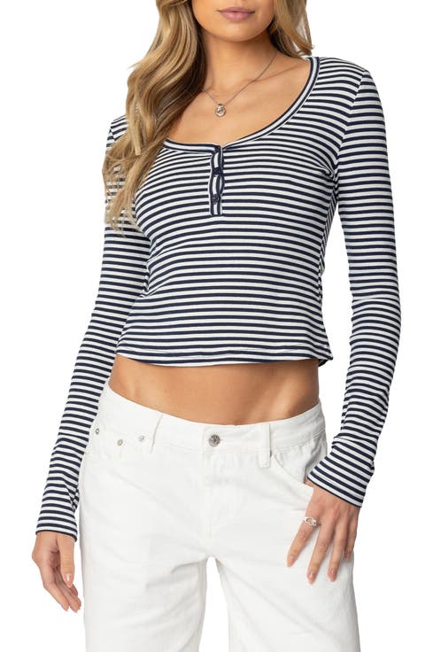 Jocelyn Stripe Stretch Cotton Crop Top