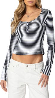 EDIKTED Jocelyn Stripe Stretch Cotton Crop Top