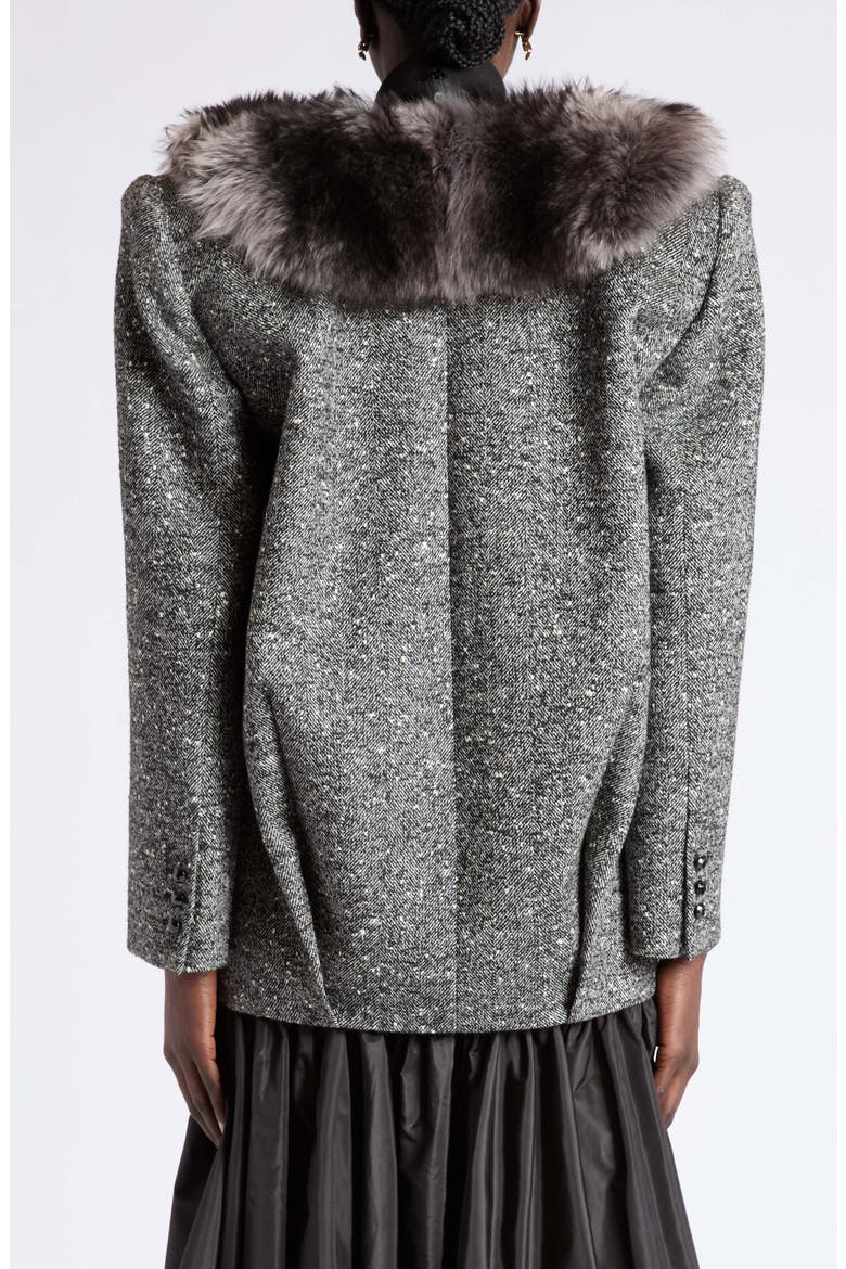 Chevron Genuine Shearling Collar Jacket, Alternate, color, BLACK/ WHITE