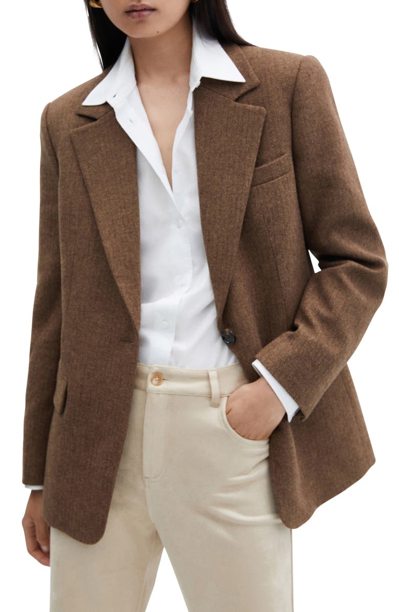 MANGO Herringbone One-Button Blazer, Main, color, 