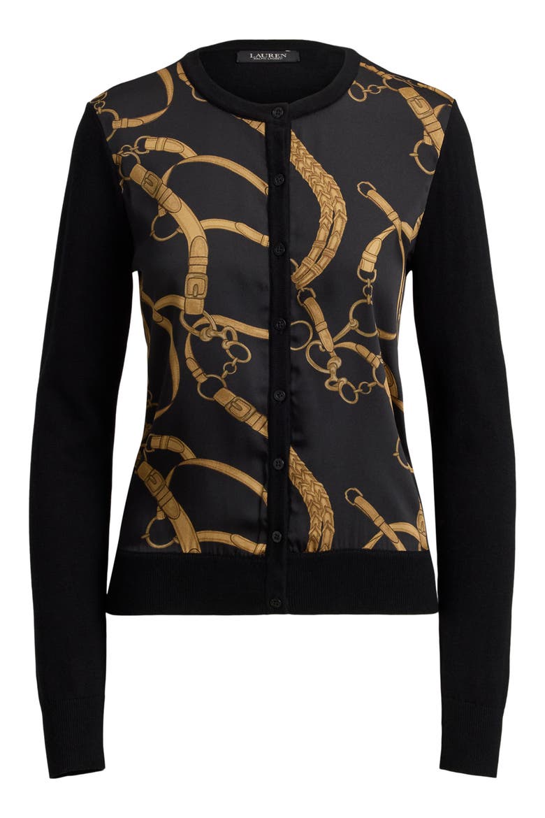 Belt Print Cardigan, Alternate, color, BLACK/ MULTI