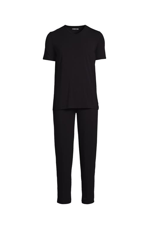 Lands' End Short Sleeve Cooling Knit V-neck Pajama Set In Black