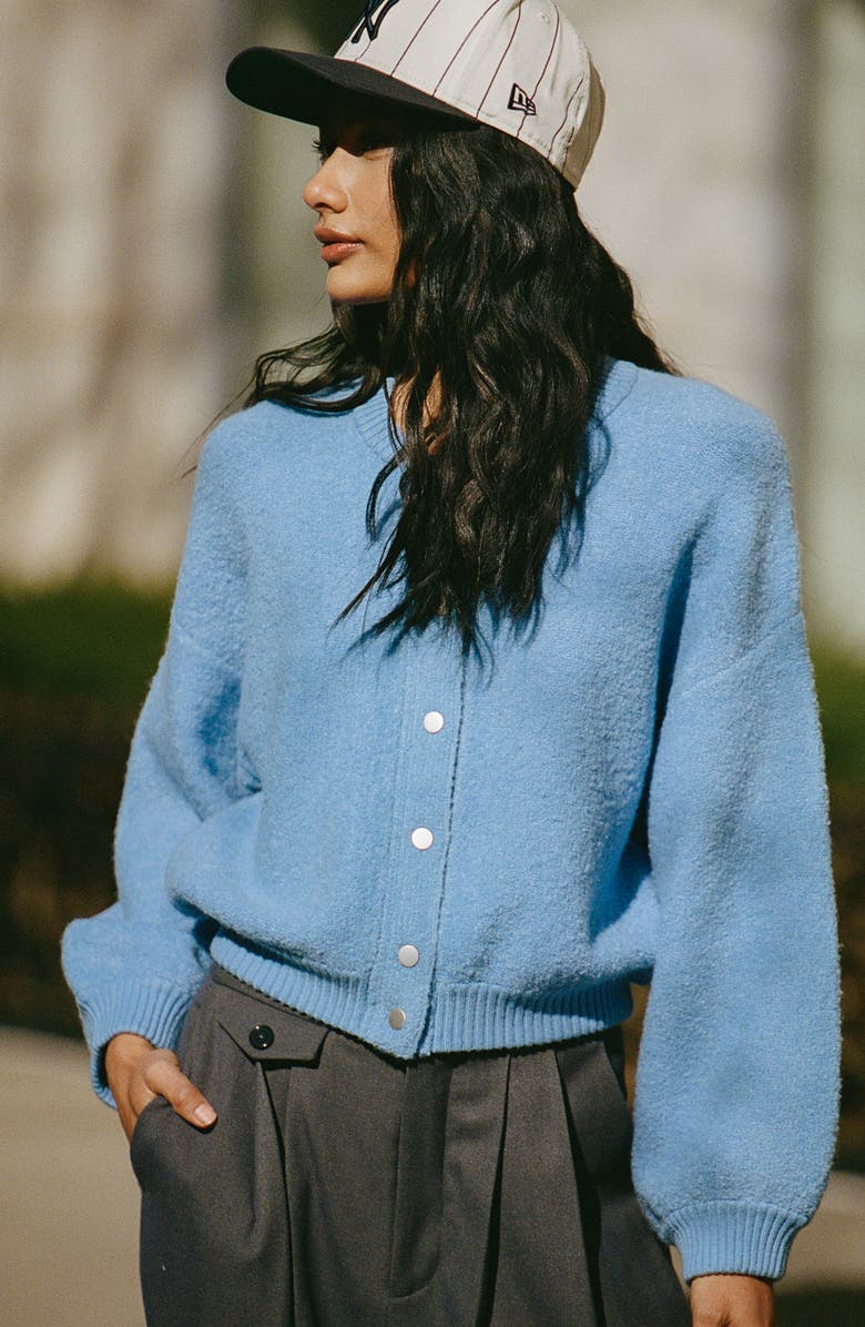 French Connection Melissa Knit Bomber Jacket, Alternate, color, Dusted Blue