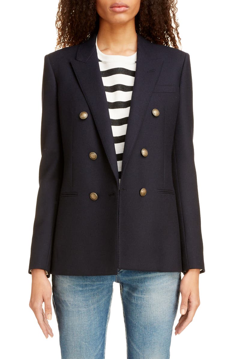Saint Laurent Double Breasted Wool Gabardine Jacket, Main, color,