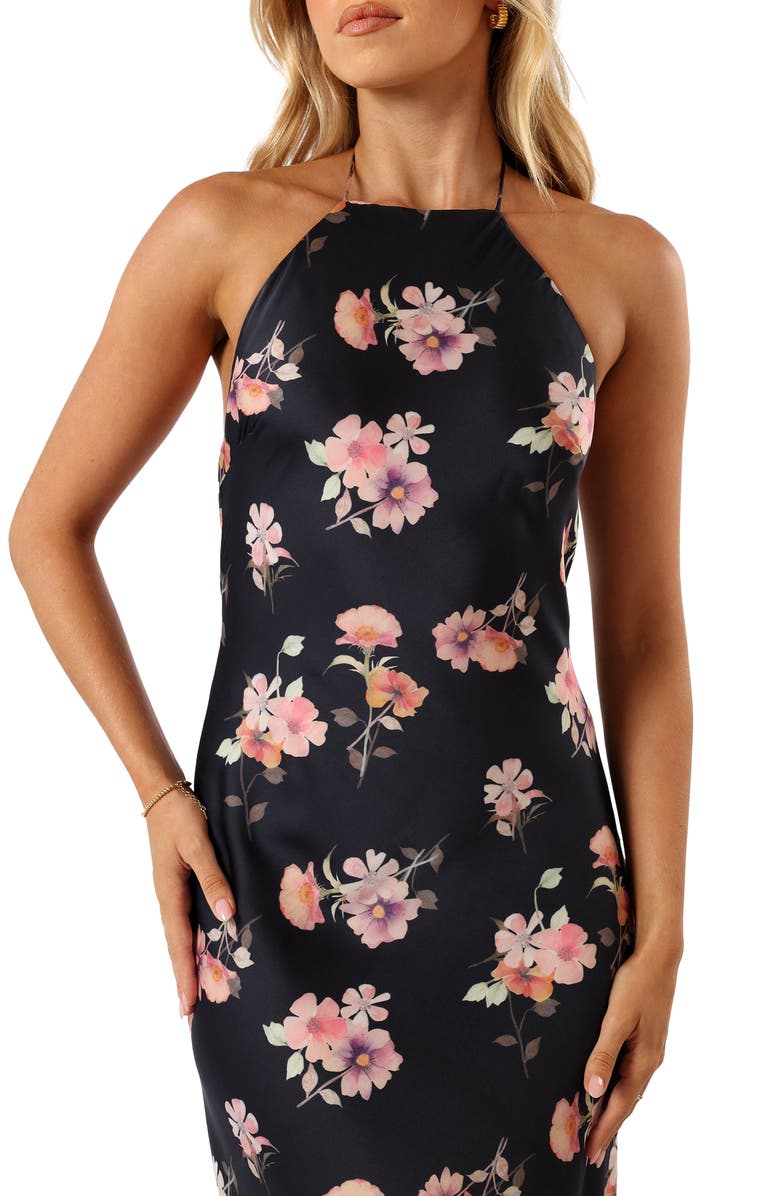 Petal & Pup Hadley Floral Print Halter Dress, Alternate, color, Black Floral