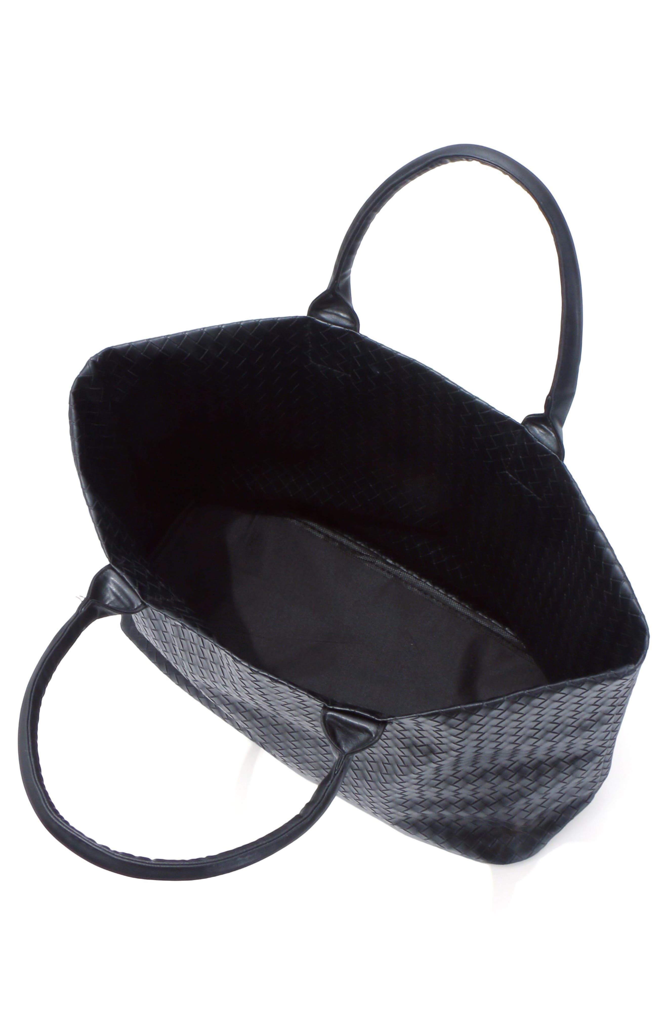 Woven Faux Leather Tote, Alternate, color, BLACK