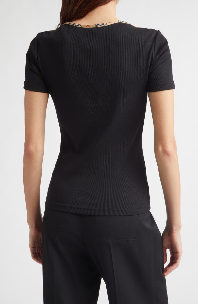 Burberry Stephanie Slim Fit Check Trim Stretch Cotton Rib T-Shirt, Alternate, color, 