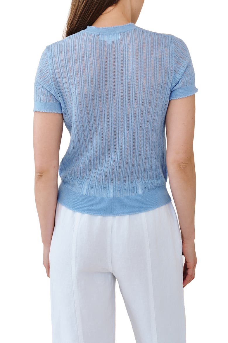 Pointelle Short Sleeve Sweater, Alternate, color, SOFT BLUE