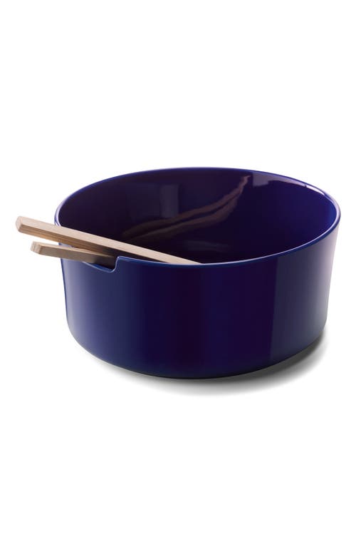 Lsa Collective Salad Glass Bowl With Wooden Servers In Blue