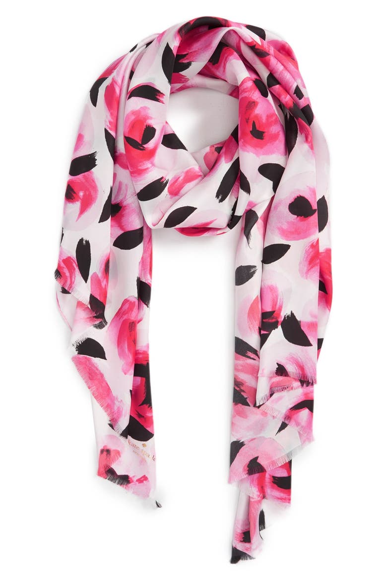 'rose garden' oblong silk scarf, Main, color, ROSE GARDEN CREAM GROUND