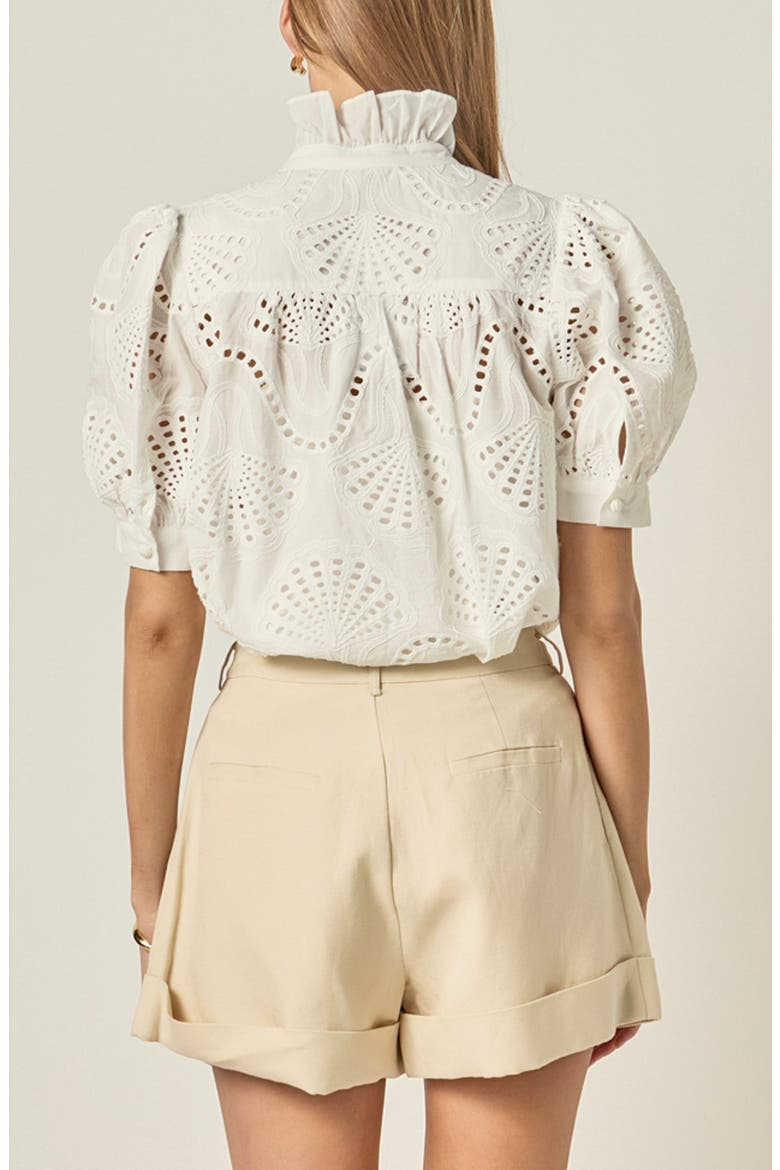 Embroidered Ruffle Eyelet Cotton Top, Alternate, color, WHITE