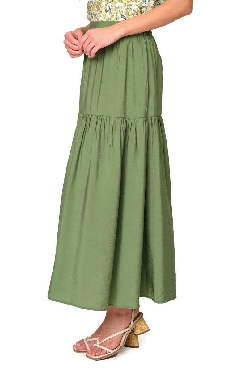 GIBSONLOOK Playa Floral Tiered High Waist Maxi Skirt, Alternate, color, Vineyard Green