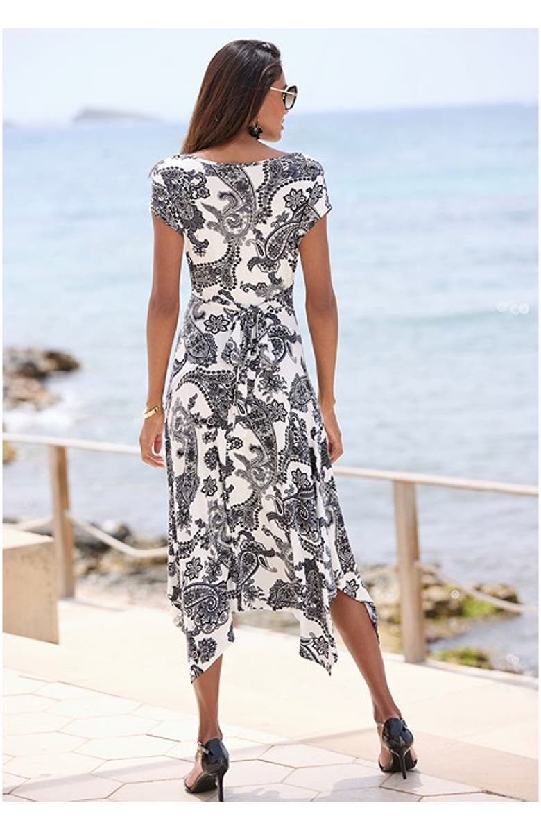 LASCANA Women's Handkerchief Hem Dress, Alternate, color, Black & White