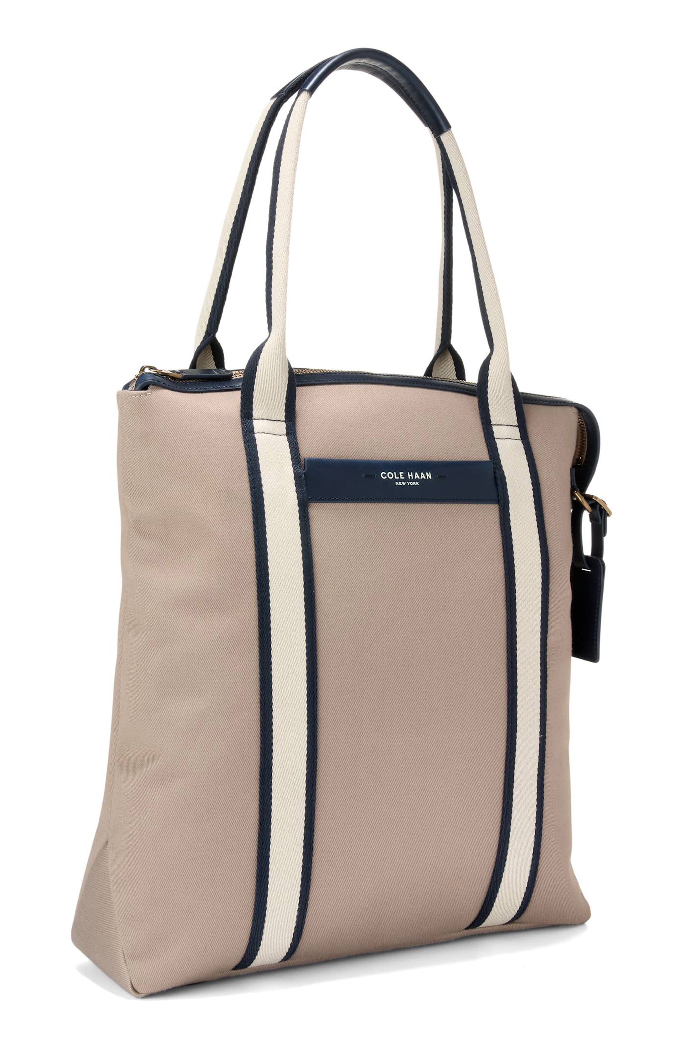 Cole Haan Judson North/South Brushed Twill Tote, Alternate, color, Oxford Tan/Navy Blazer/Angora