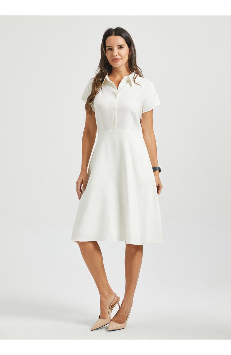 Betabrand AirWeave Fit & Flare Shirt Dress Stretch Linen, Main, color, Star White