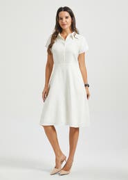 Betabrand AirWeave Fit & Flare Shirt Dress Stretch Linen