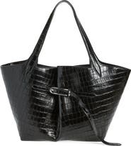 LIFFNER Belted Croc Embossed Leather Tote