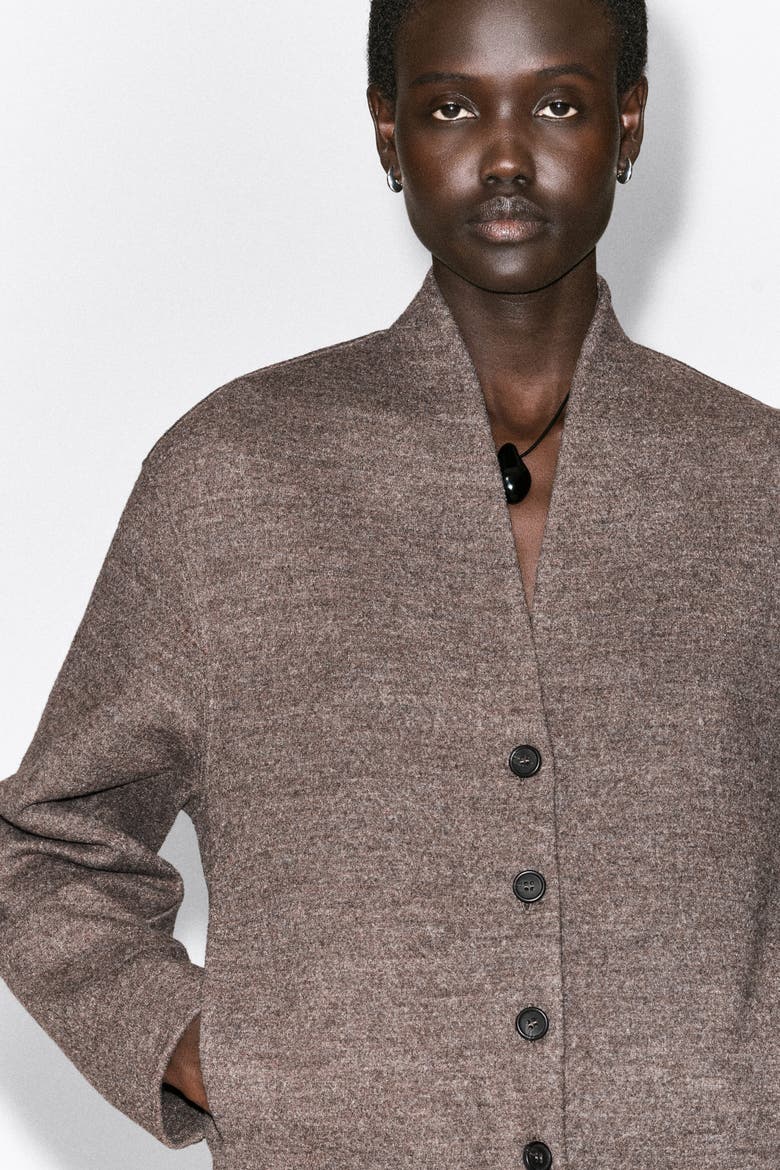 Boiled Wool-Blend Shawl-Collar Cardigan, Alternate, color, BEIGE MÉLANGE