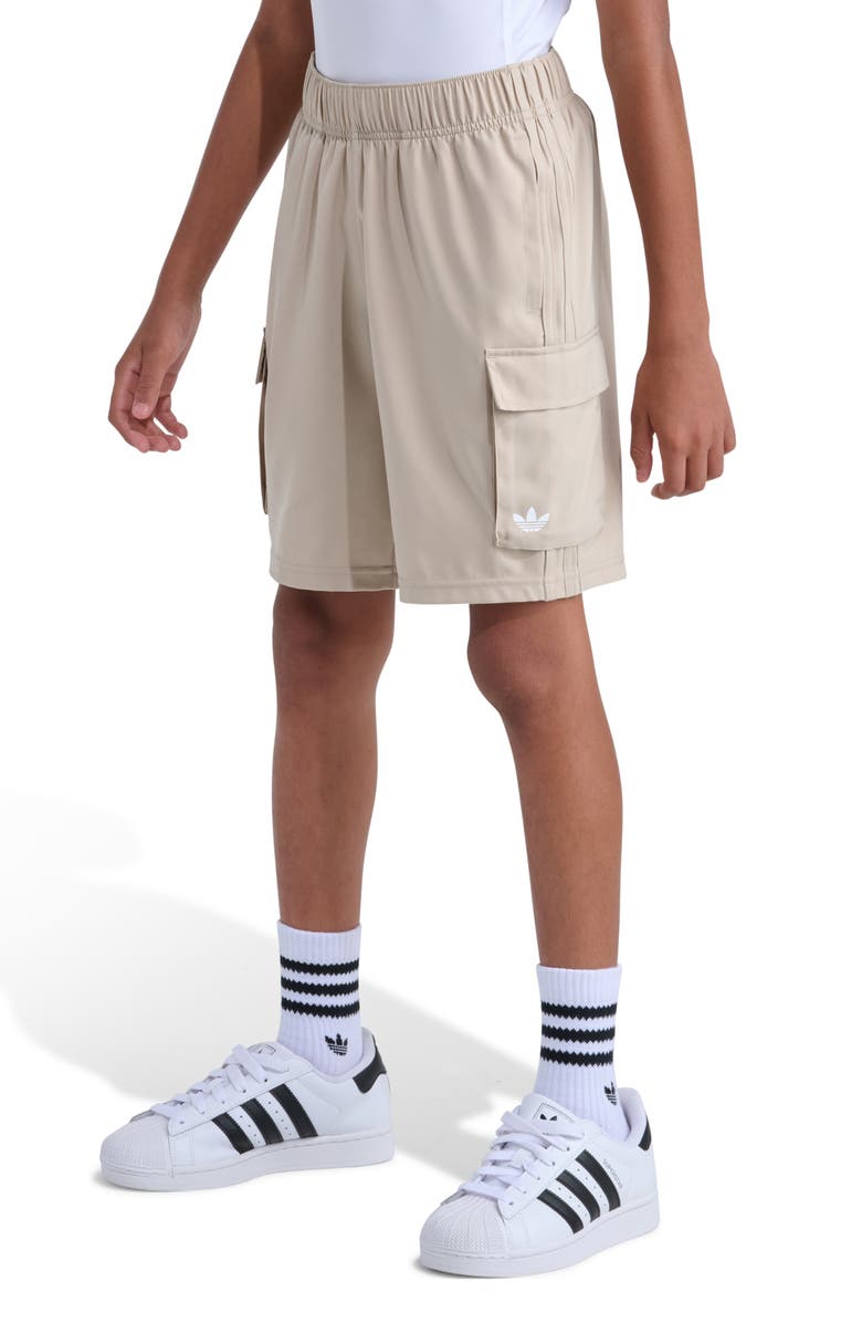adidas Originals Kids' OG Recycled Polyester Twill Cargo Shorts, Alternate, color, Medium Beige