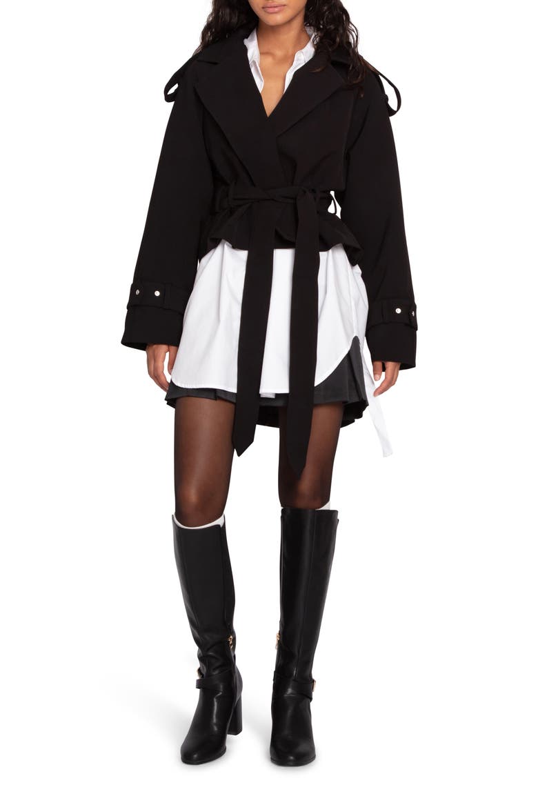 Fast Car Crop Trench Coat, Main, color, BLACK