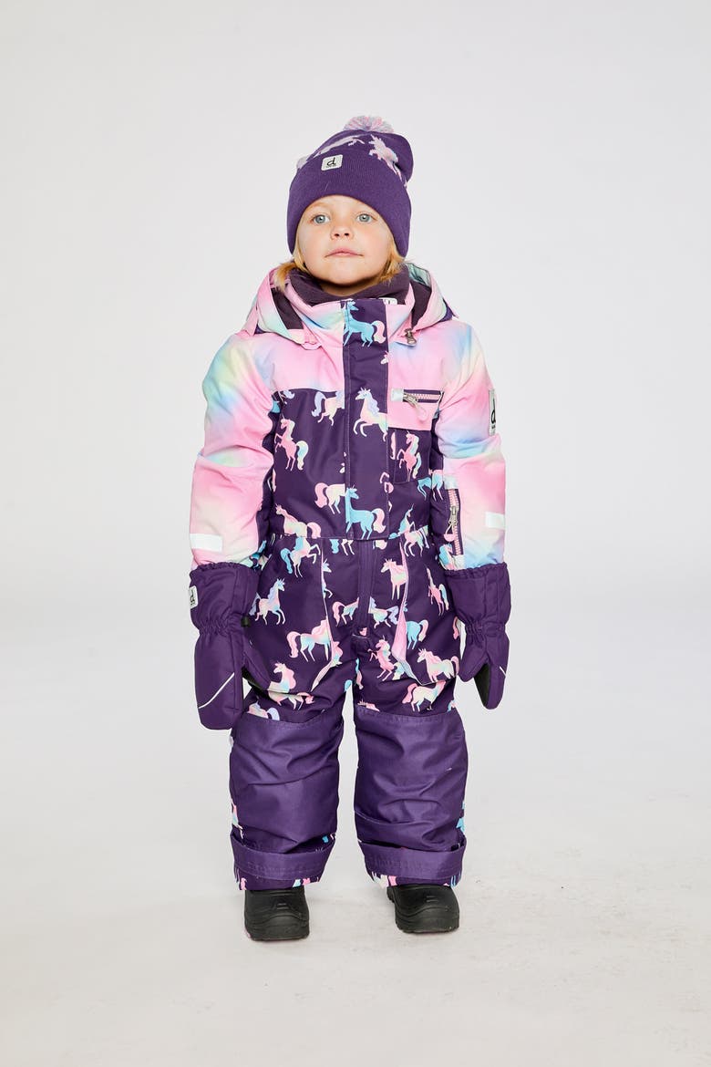 Play Unicorn Hood & Expandable Sleeve One Piece Snowsuit, Alternate, color, Purple Unicorn Print