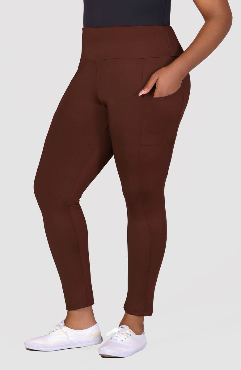24seven Comfort Apparel Ankle Length Pocket Leggings, Alternate, color, Brown