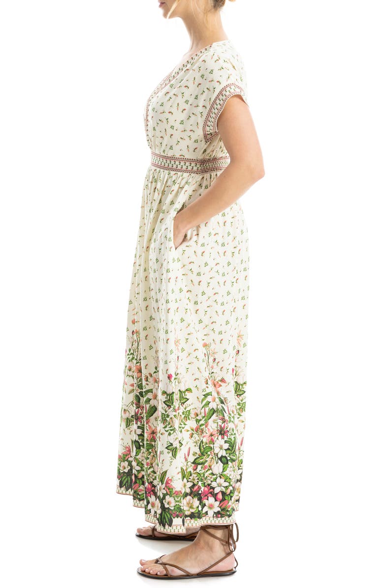 MAX STUDIO Surplice Neck Short Sleeve Maxi Dress, Alternate, color, Cream/ Pink