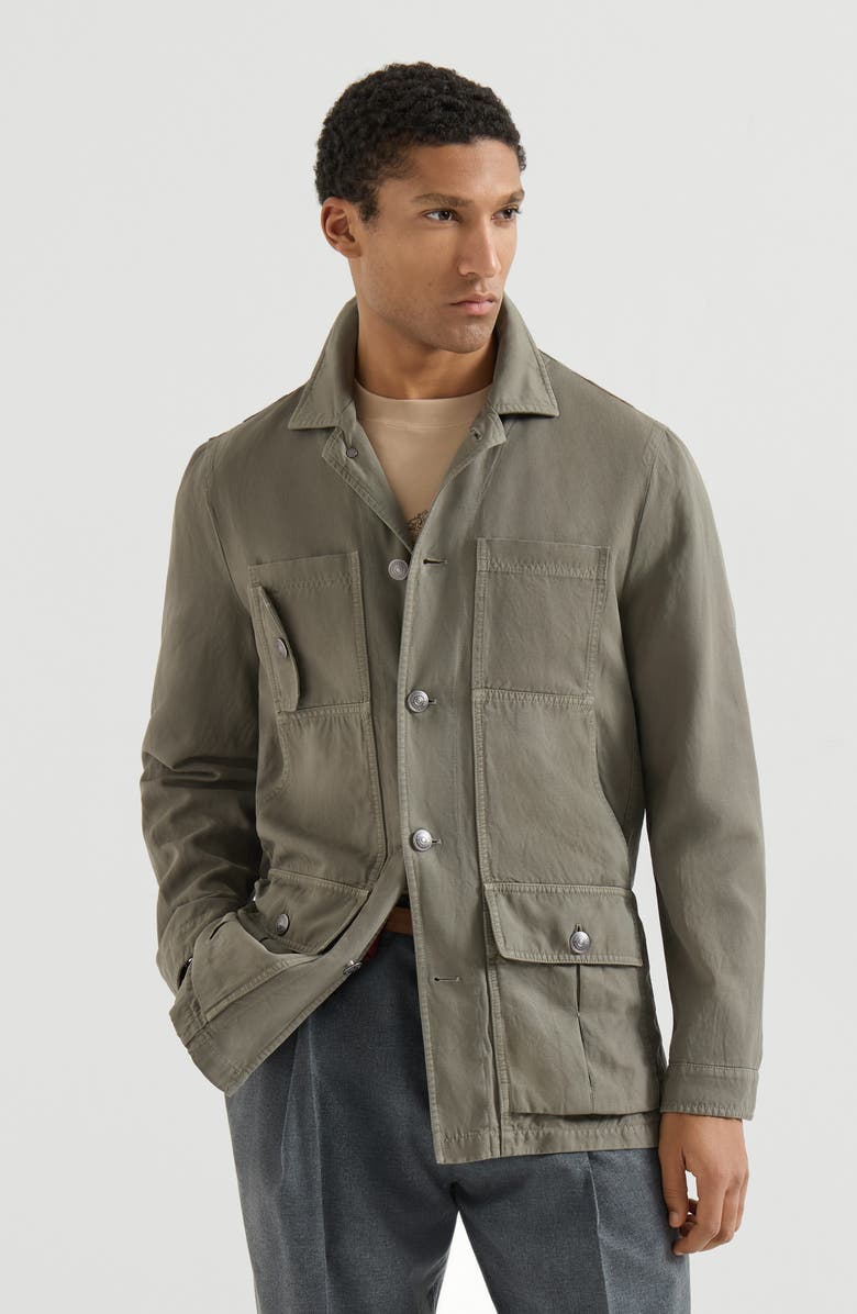 Brunello Cucinelli Cotton and linen outerwear jacket, Alternate, color, Military