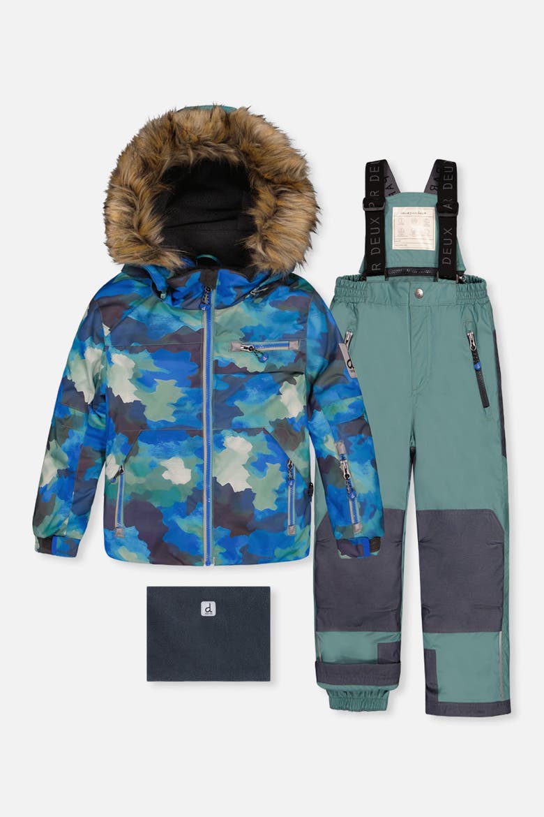 Play Camouflage Jacket & Reinforced Pants Two Piece Snowsuit, Main, color, Blue Camouflage
