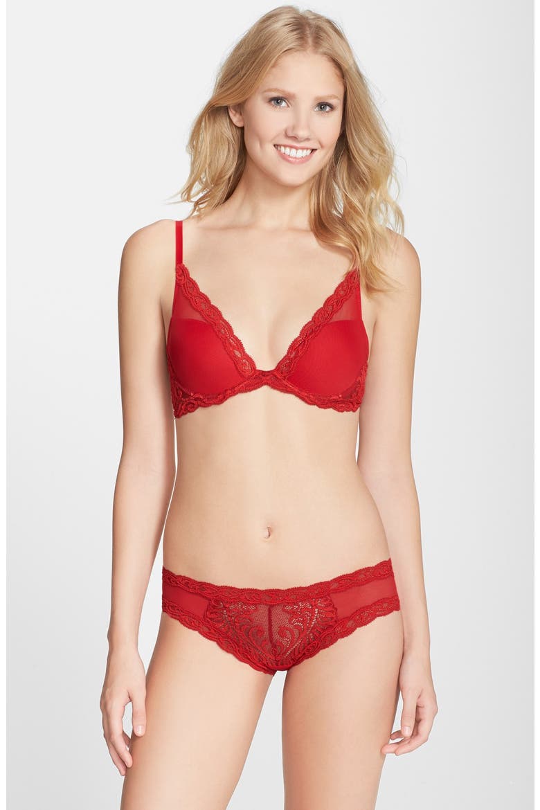 Feathers Plunge T-Shirt Basics Bra, Alternate, color, RED