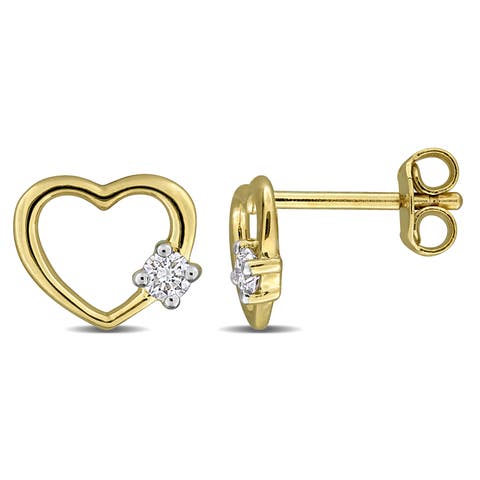 Lab-Grown Diamond Heart Earrings Yellow Silver