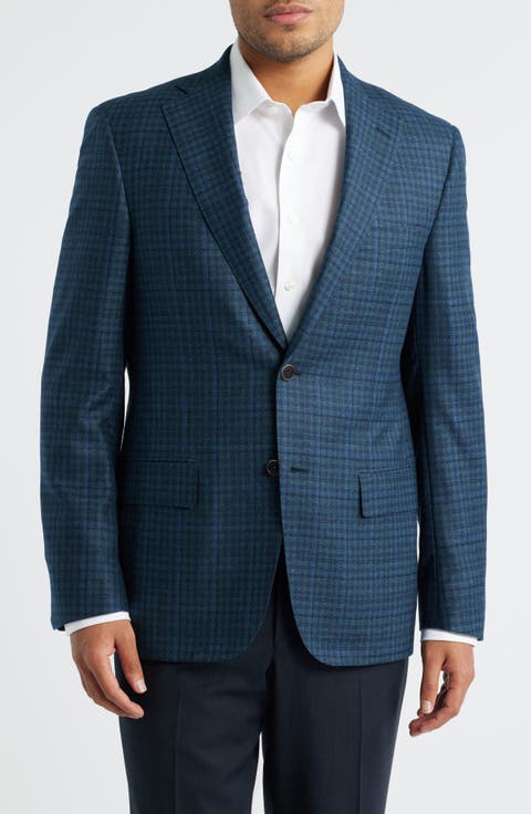 Milano Contemporary Fit Green Check Super 130s Wool Sport Coat (Regular & Big)