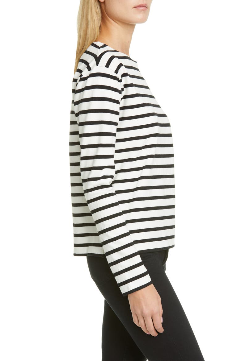 Logo Patch Stripe Cotton Tee, Alternate, color, BLACK