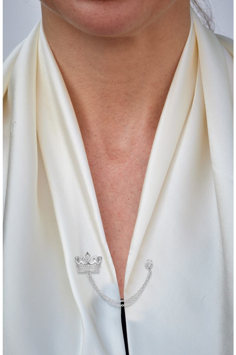 Queen Crown Cuff & Pin Chain Brooch, Alternate, color, WHITE