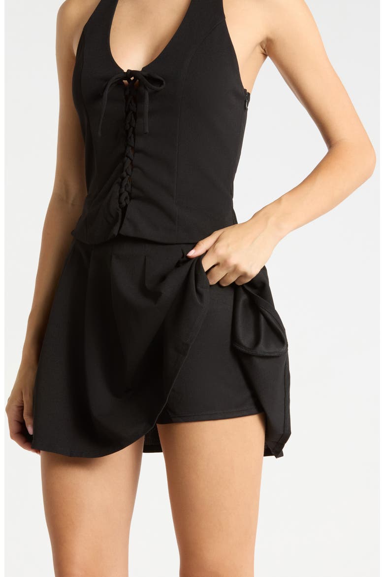 Halter Neck Lace-Up Vest Romper, Alternate, color, BLACK